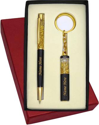UJJi Name Customized Golden Gel Filler Brass Material Pen Gift Set