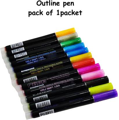 Extraposh Double Line Outline Pen, Self-Outline Metallic Markers Stationery Set