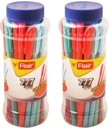 FLAIR 777 Star Ball Pen Jar Pack | Soft Tip, Flawless & Smooth Writing| Ergonomic Grip Ball Pen