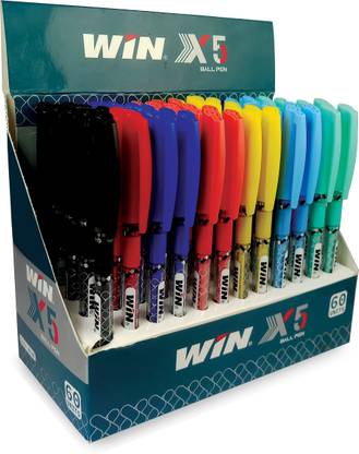 Win X5 Ball Pens | 60 Pcs Pens Combo Dispenser Pack | 50 Blue Ink, 8 Black Ink, 2 Red Ink | Multicoloured Body in 7 Pastel Shades | 0.7 mm Tip for Smooth Flow of Ink | Ergonomic Grip for Comfortable & Smooth Writing | Gifts for Stylish Girls and Kids | Ideal for School Office & Business Use | Budget Friendly Stick Ball Pen