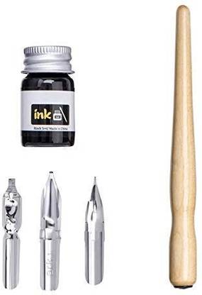 KRAFTMASTERS Dip Pen Set Comic Pro Drawing Kit 3 Nibs Wood Holder Ink Calligraphy