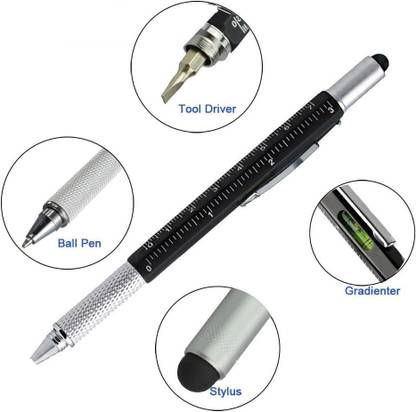 FRKB 6in1 MultiTool Pen with Ruler, Level gauge, Ball Pen, Stylus and 2 Screwdriver Multi-function Pen
