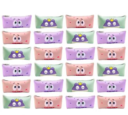 ShubhKraft Return Gift In Bulk | Soft Silicon Stationery / Pencil Pouch With Zipper Lock Multi Print Art Polyester Pencil Boxes