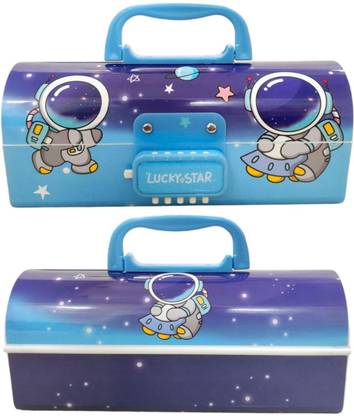 Mannat Lucky Star Pencil Box with Code Lock Pen Case Large Capacity Multi-Layer Multi-Function Storage Bag Secret Compartment Pencil Box-Lucky Star Art Plastic Pencil Box