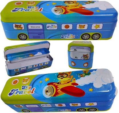 PRAYOSHA ENTERPRISE Pull Compass Sky Travel Blue Pull Compass Sky Travel Blue Art Metal Pencil Box