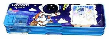 Sannu Space Astronaut Theme Calculator Geometry for Kids, Dual Sharpener Space Astronaut Art Plastic Pencil Box