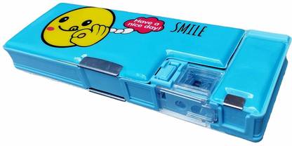 TECHNOCHITRA Cute Smiley Emoji Compass Box Dual Sided Integrated Sharpener Art Plastic Pencil Box