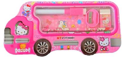 AuM Bus Shaped Double Storage Hello Kitty Art Metal Pencil Box