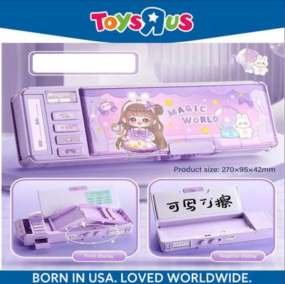 Toys R Us BY FLIPKART HOT SELLING TRENDING FLIPKART RECOMMENDED DOUBLE SIDED POP UP MAGIC WORLD GIRL STATIONERY BOX FOR KIDS SCHOOL GEOMETRY Art Plastic Pencil Box