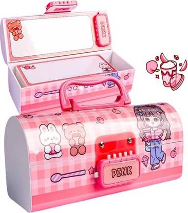 KBX Multi-function pencil box/compass box for school children with lock system Cute Girl Art Plastic Pencil Box