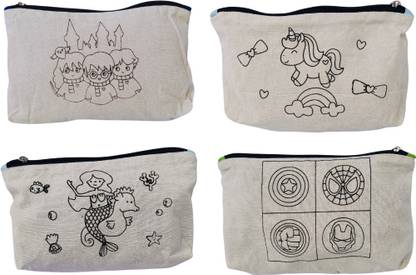 Rasa Handmade Paint Your Own Pencil Pouches Set Of 4 H potter Mermaid Harry potter unicorn mermaid avengers Art Canvas Pencil Boxes