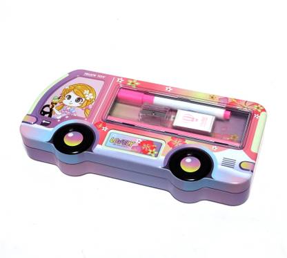 Villy Double Compartment Bus with Sharpener, Stationary Pencil Case Art Metal Pencil Box