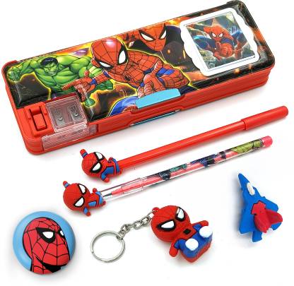 tishna Inbuilt Calculator Combo Cool Spiderman Designed all design -(BLUE ) Art Plastic Pencil Box