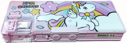 TECHNOCHITRA Unicorn Number Password Lock Dual Sided Art Plastic Pencil Box