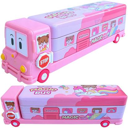 LittleF School Bus With Wheel School Bus Art Metal Pencil Box