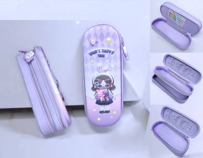 Akvanar Girls Design Large Capacity Pencil Case Multi-Purpose Zipper Stationery Box 1 Art Artificial Leather Pencil Box