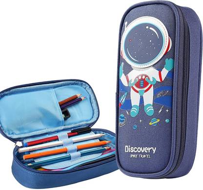 DhyeyCollection Space Pencil Case for Kids Boys and Girls Pencil Pouch Stationery School Compass Box Pencil Case Organizer Zipper Pen Pouch (Astronaut) Art Canvas Pencil Box
