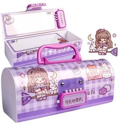 Devdhan Pencil Case Password Lock Pencil Case Cartoon, Suitcase Style Box Art Plastic Pencil Box