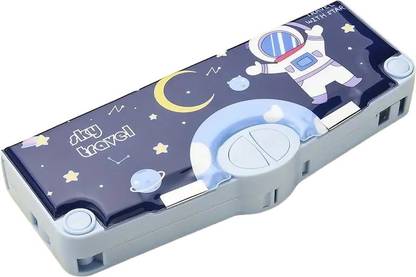 EDENGLOW SPACEMAN ASTRONAUT THEME MULTI LAYER MULTIPLE BUTTONS PLASTIC COMPASS BOX Art Plastic Pencil Box