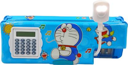 poksi Doraemon Pencil Box with Integrated Lamp, Calculator and Sharpeners Doraemon Art Plastic Pencil Box