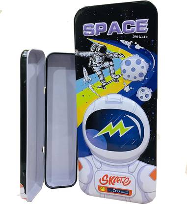 Spicy Bliss Rectangular Shape 3D Metal Space Geometry Box for Boys Students Pencil Box Space Art Metal Pencil Boxes