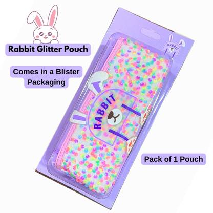 HI-FRIENDS shimmer pencil pouches Purple Rabbit Art Polyester Pencil Box