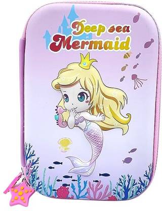 Vadhavan 3D Mermaid Pencil Box Pouch Embossed Hard Zipper Closer Pencil Pouch Cute Mermaid Theme Pencil Case Art EVA Pencil Box