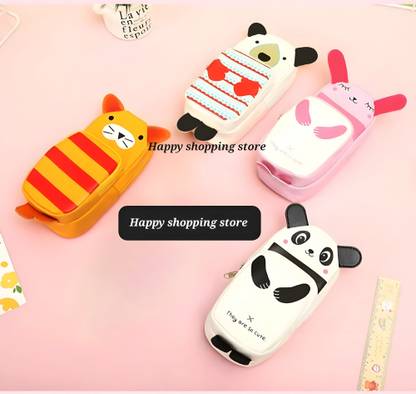 HAPPY SHOPPING STORE Best Combo High Quality Ideal For Children Pencil Case Panda Family Pack 4 Art Artificial Leather Pencil Boxes