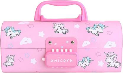 DhyeyCollection Unicorn KBX-7055-UN Suitcase Style Password Lock Pencil Case, Return Gift for Kids Art Plastic Pencil Box