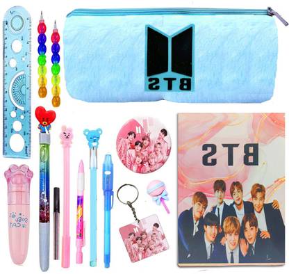 Neel BTS Stationery Set for BTS Return Birthday Parties Gift for Stationery Set for BTS Theme Return Gift Stationery Items for Kids Pencil Box with All Stationary Art Canvas Pencil Box