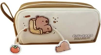 AR Jouiet Mansion Capibara Stylish Multi Layer Detachable Cute Aesthetic Pencil Pouch For Kids, Stationery Organizer for School Office Art Canvas Pencil Box