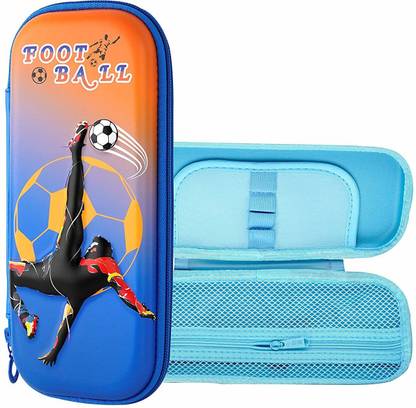 WISHKEY Football Printed Cool Looking Large Capacity Zipper Pencil Box for School Kids Boy Playing Football Art EVA Pencil Box