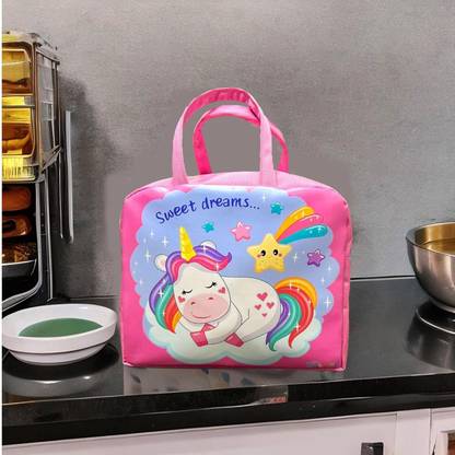 नील Mix Cartoon Print Lunch Bag/Tiffin Bag/Travel Lunch Pouch/Food Storage Bag with हैंडल फॉर ऑफिस/काॅलेज/स्कूल/पिकनिक/कैम्पिंग/टिफिन बॉक्स-सूटेबल फॉर ऑल ऐज आर्ट Polyester पेंसिल बॉक्स