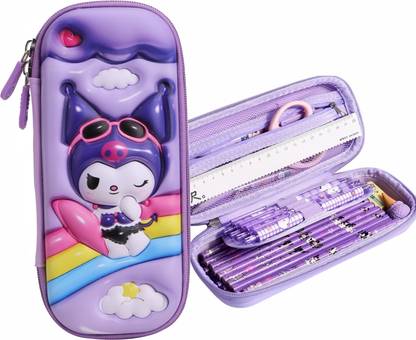 Adoere 3D Cover EVA Kuromi Design, Large Capacity Pencil box Case Compass 3D Kuromi Art EVA Pencil Box