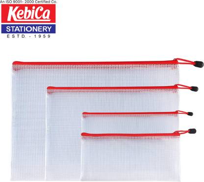 Kebica Multipurpose Waterproof Zipper Pouches Document Holder A3,A4,A5,A6 Net Zipper Pouch Art Plastic Pencil Boxes
