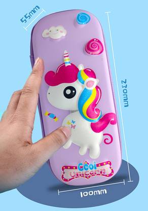 Vaniha 3D Cool Unicorn Embossed Pencil Case with Compartments Art EVA Pencil Box