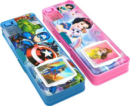 tishna Inbuilt Calculator & Sharpener for Girls and Boys Birthday Return Gift Avenger Superhero, Disney Princess Art Plastic Pencil Boxes