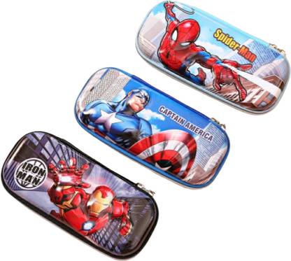 radhey preet Captain america, Ironman, Spiderman mix design | Design may vary as per stock 3D Print Super heroes | Price for 1pc of pouch | Multiple use Art EVA Pencil Box