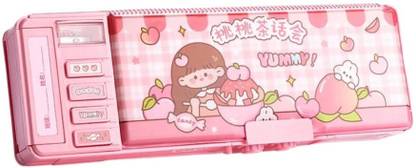 radhey preet Trendy Pretty & Cute Girl Print Multi Compartment Button Operated Password Protected Compass Box For Kids, Price For 1Pc | RP1109 Art Plastic Pencil Box