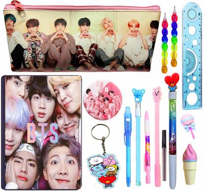 TITIRANGI BTS Collection Pouch for Boys BTS Pouch with Pen Pencil Eraser for Kids New Gift for Kids Christmas Gift BTS Stationery Gift for Kids BTS Pencil Pouch for Kids Art Canvas Pencil Box