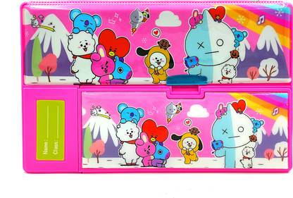 poksi BT Cartoon Jumbo Pencil Box-Big Size|Double sided with 6 Hidden Pockets| BT CARTOON Art Plastic Pencil Box