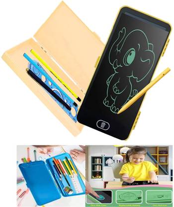 Neel Lcd Writing Tablet Toy with Compass pencil Box for Kids Colorful Tablet Erasable Drawing Pad with Lock Function Toy for kids Drawing Writing Play & Learning toys Art Plastic Pencil Box