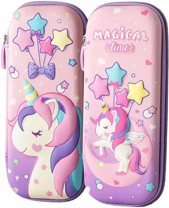 JOY MAKER 3D Unicorn Pencil Case Stationery Box, Cosmetic Zip Pouch Bag For Girls Unicorn 3D Art EVA Pencil Box