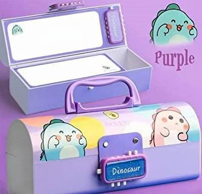 KBX Multi-function Compass Box with Lock System for School Children, Dinosaur Art Plastic Pencil Box