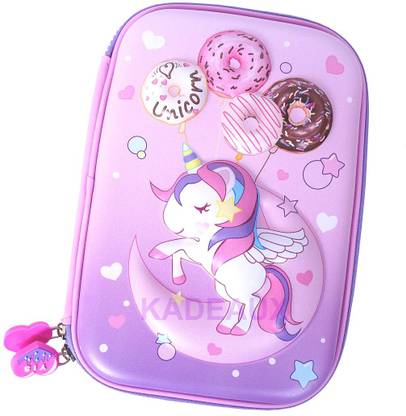 BEFLIX Unicorn 3D Pencil Case with Compartments for Students, Stationery Box Unicorn Art EVA Pencil Box