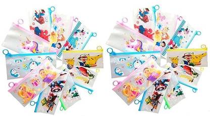 Kelox Mix Design Stationery Zip Pouch for Multi Utility Pencil Box for Girls Best for Return Navratri Gifts Party Return Gift for Kids in Bulk Storage Cosmetic Pouch Art Plastic Pencil Boxes
