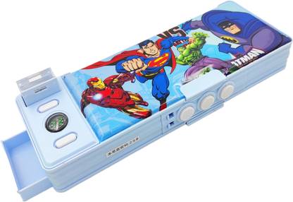 poksi Superman theme Password Pencil Box- Big Size | Suitable for Girls and Boys| Double sided Password| Magnetic Closure| Push button Dual Sharpener| Art Plastic Pencil Box