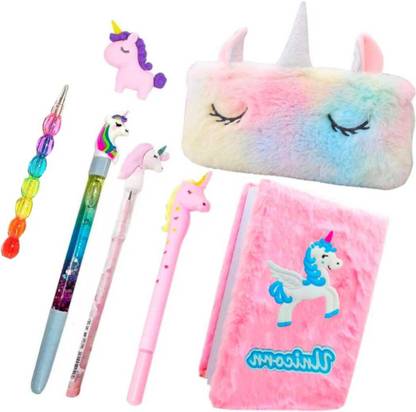 cutetoys Unicorn Stationery Combo Pencil Pouch Art Polyester Pencil Box (Set of 7) unicorn Art Polyester Pencil Box
