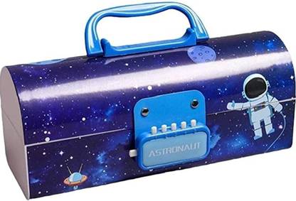 Mira Farmcraft Geometry Suitcase Style Pencil Box For School Student Boys with Code Lock Large Capacity Multi-Function Multi-Layer Compartment Storage Secret Compass Box Boys Art Metal Pencil Box