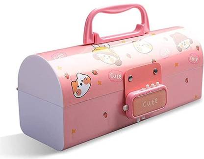 radhey preet Dual Password Protected Suitcase Type Cute Girl & Animal Face Print Pencil Box With White Board Marker Pen & Mirror Storage Box, RP890 Art Plastic Pencil Box